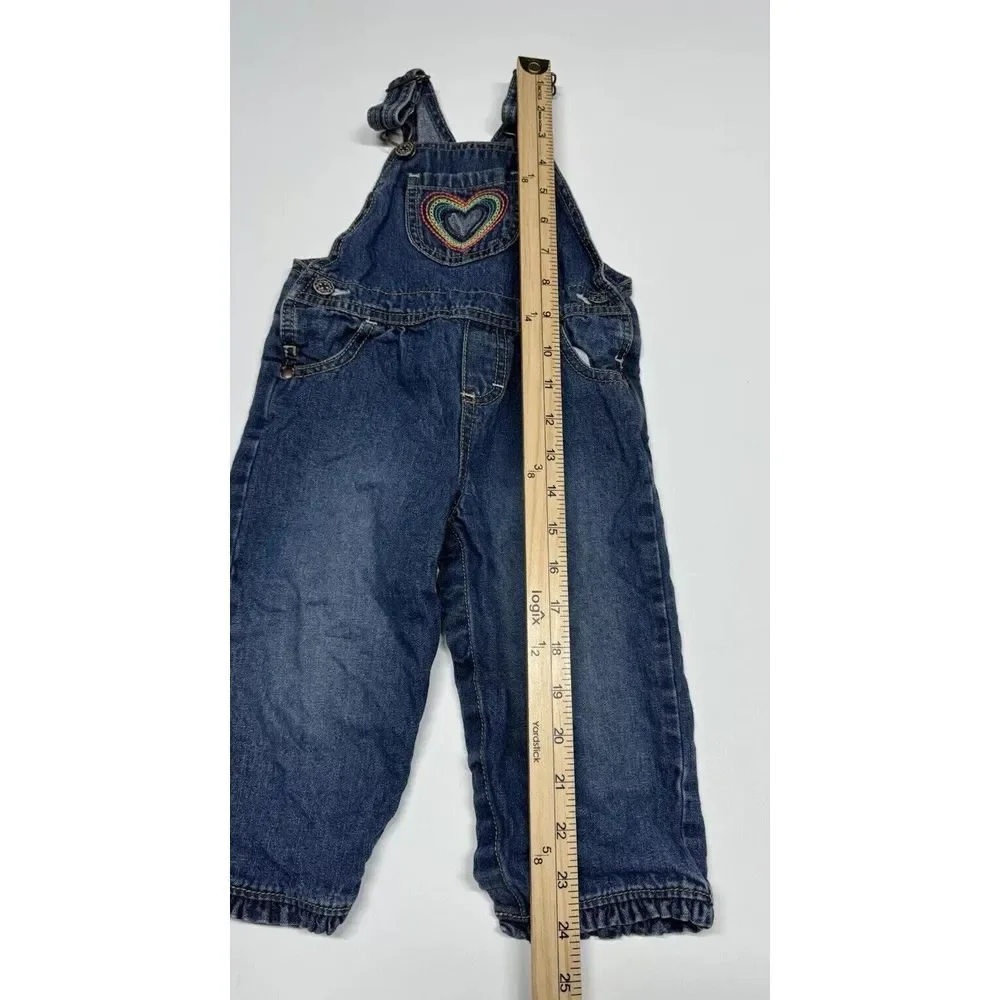 Oshkosh Bgosh Girls‎ Denim Overalls 18 Months Vestbak Embroidered Rainbow Heart